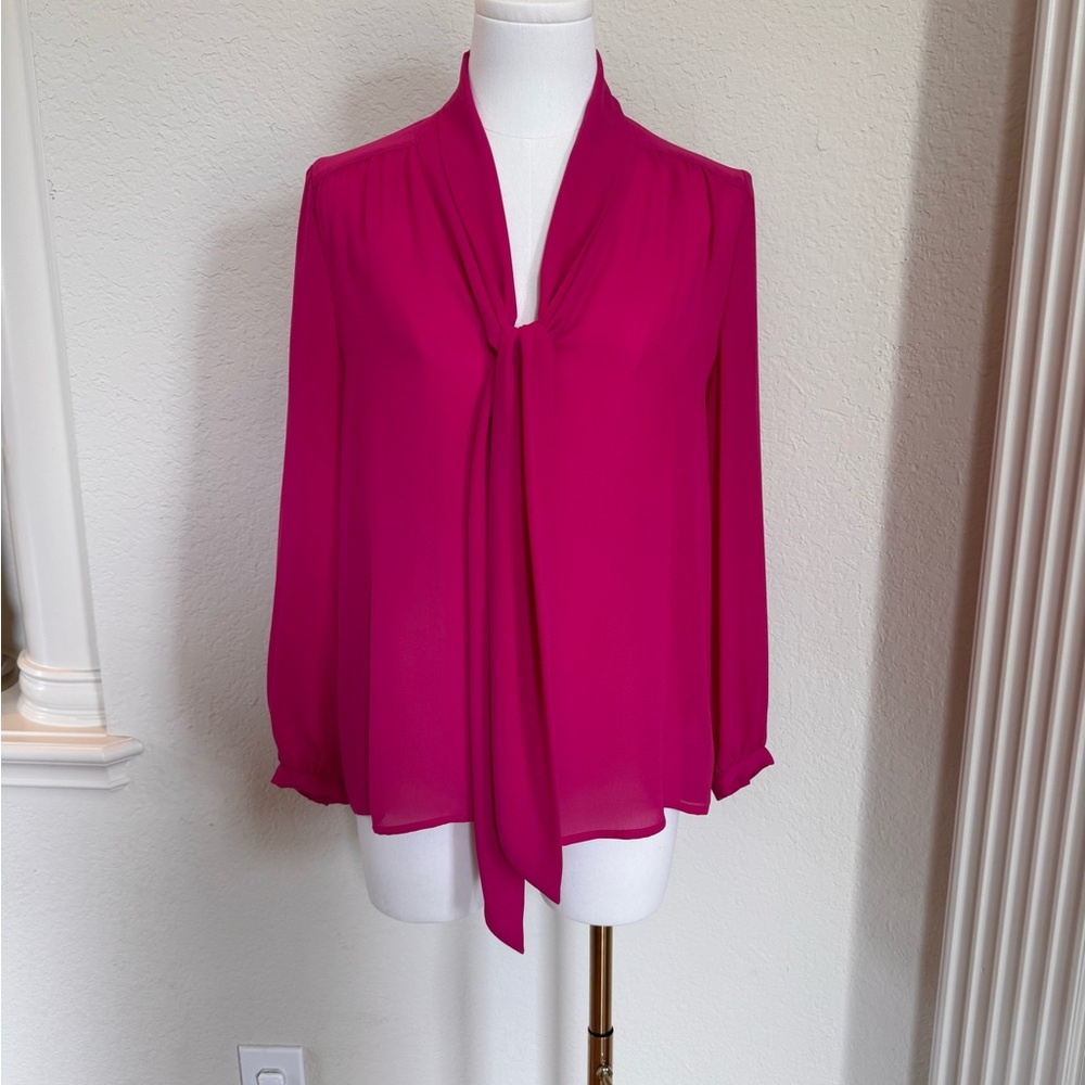 Juicy Couture Bright Pink Tie Neck Blouse